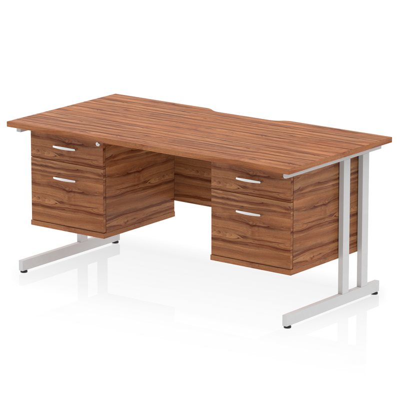 EQUINOX Cantilever Rectangular Desk, Double Pedestal, 1600mm, WALNUT