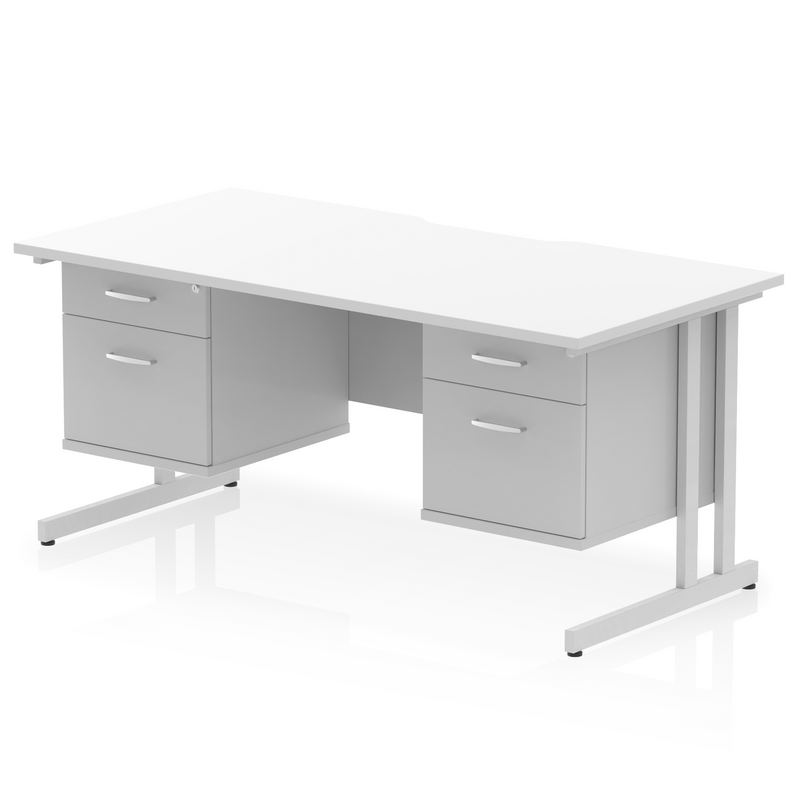 EQUINOX Cantilever Rectangular Desk, Double Pedestal, 1600mm, WHITE