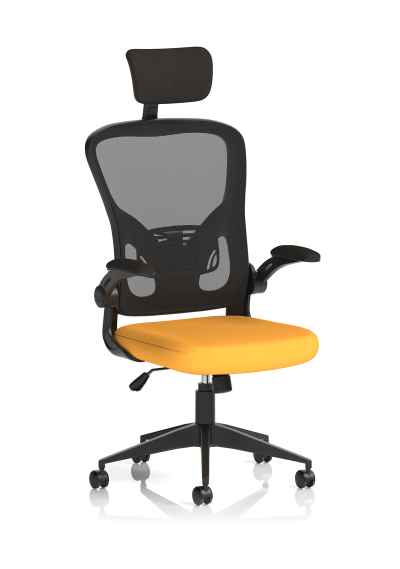 Ace Executive Mesh Chair With Folding Arms - Yellow