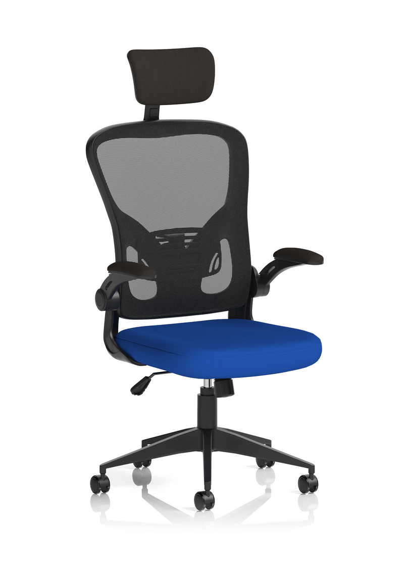 Ace Executive Mesh Chair With Folding Arms - Blue