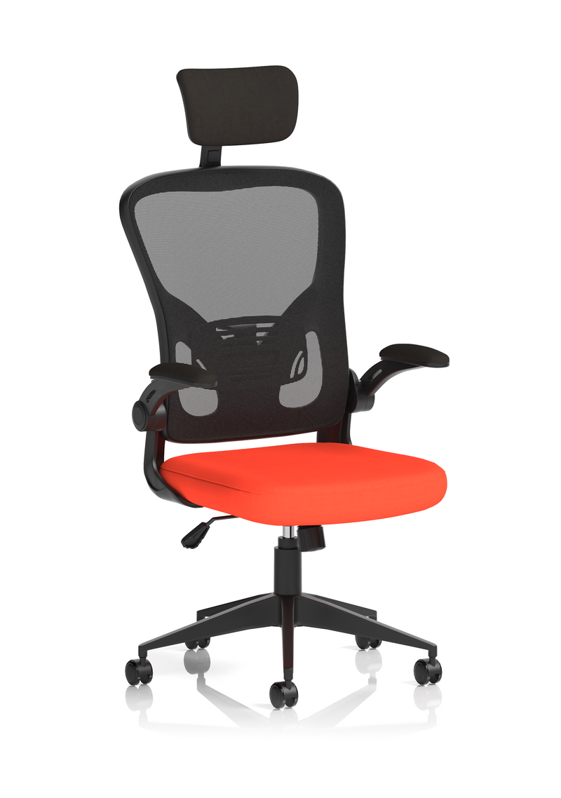 Ace Executive Mesh Chair With Folding Arms - Orange