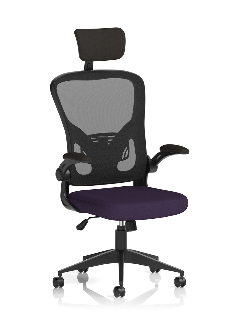 Ace Executive Mesh Chair With Folding Arms - Purple