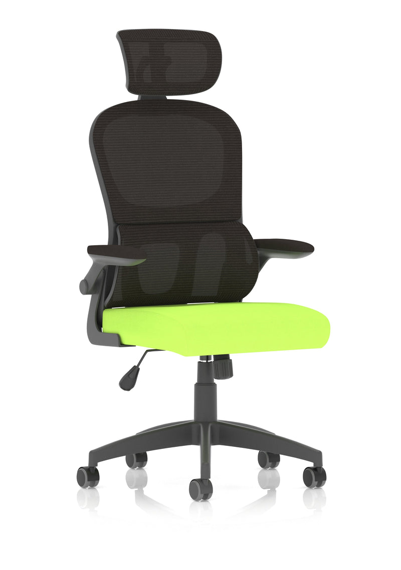 Iris Task Operator Mesh Back Fabric Seat With Headrest - Green