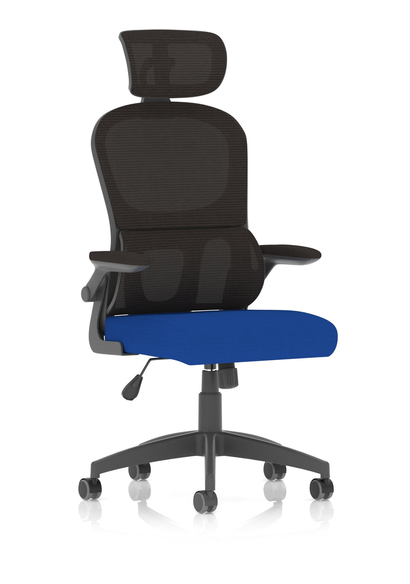 Iris Task Operator Mesh Back Fabric Seat With Headrest - Blue