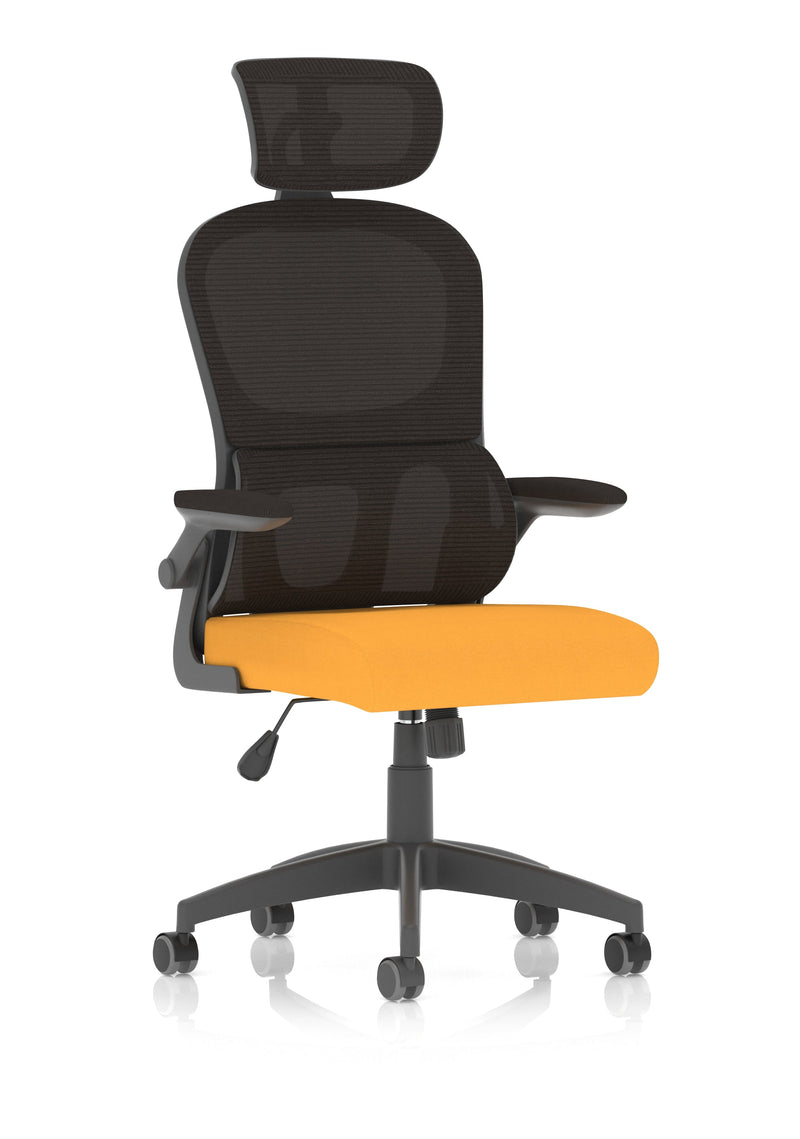 Iris Task Operator Mesh Back Fabric Seat With Headrest - Yellow