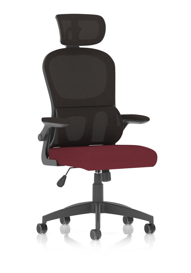 Iris Task Operator Mesh Back Fabric Seat With Headrest - Chilli