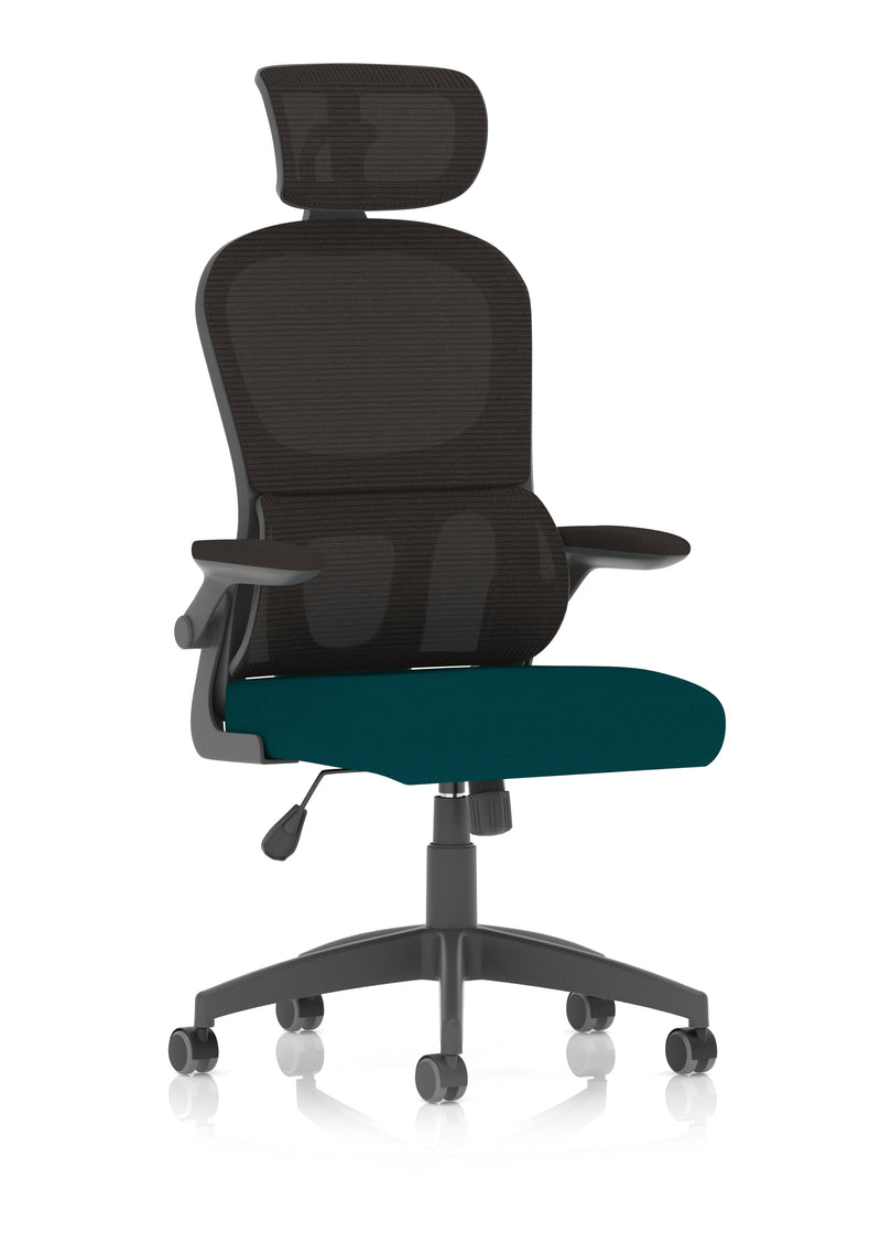 Iris Task Operator Mesh Back Fabric Seat With Headrest - Teal