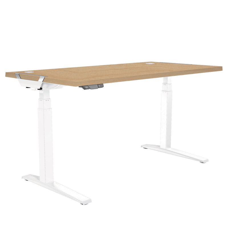 Fellowes Levado Electric Height Adjustable Sit Stand Desk / Standing Desk, 1400mm, WHITE FRAME / MAPLE DESKTOP