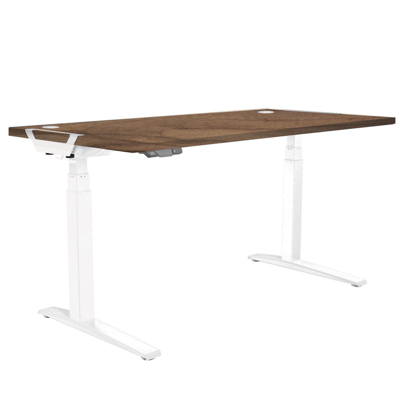 Fellowes Levado Electric Height Adjustable Sit Stand Desk / Standing Desk, 1400mm, WHITE FRAME / WALNUT DESKTOP