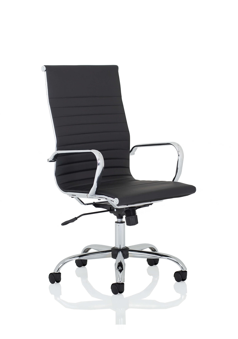 Nola Leather Executive Office Chair with Arms - High Back - Black