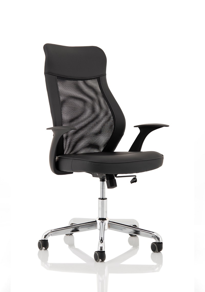 Baye High Mesh Back Task Operator Black Bonded Leather Office Chair with Arms