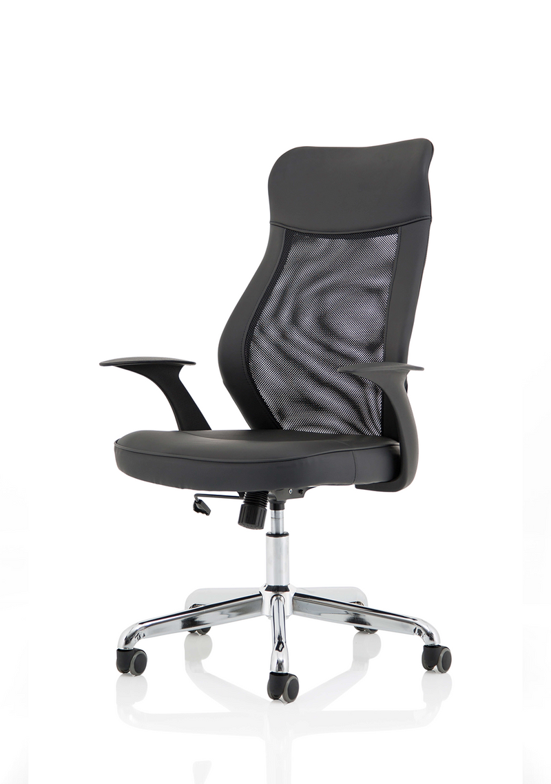 Baye High Mesh Back Task Operator Black Bonded Leather Office Chair with Arms