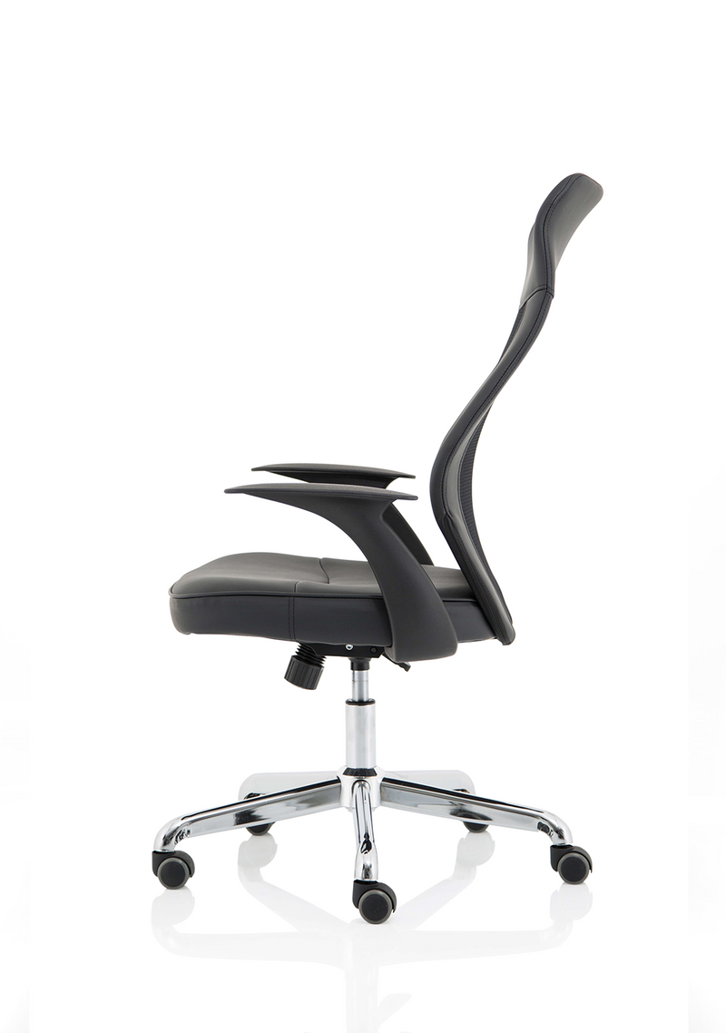 Baye High Mesh Back Task Operator Black Bonded Leather Office Chair with Arms