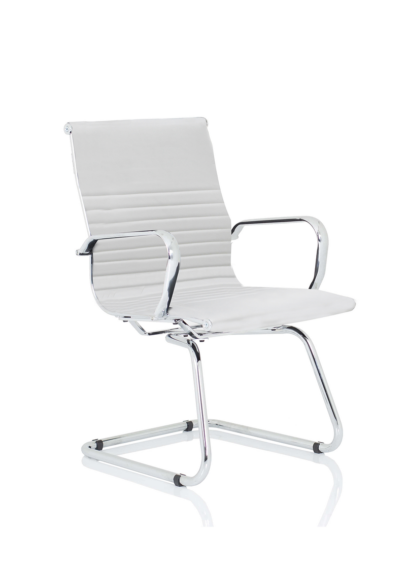 Nola White Leather Cantilever Visitor Chair with Arms