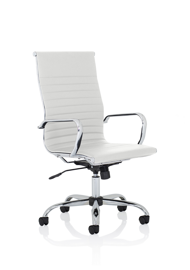 Nola Leather Executive Office Chair with Arms - High Back - White