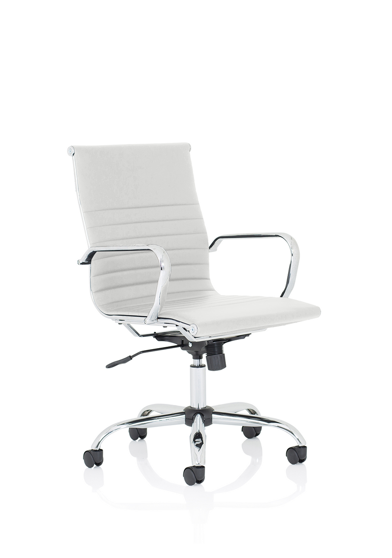 Nola Leather Executive Office Chair with Arms - Medium Back - White