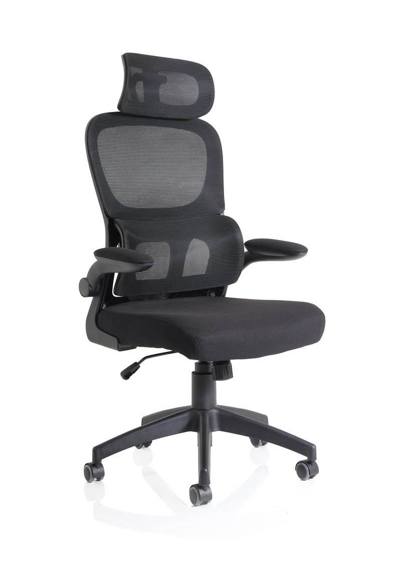 Iris Task Operator Mesh Back Fabric Seat With Headrest - Black