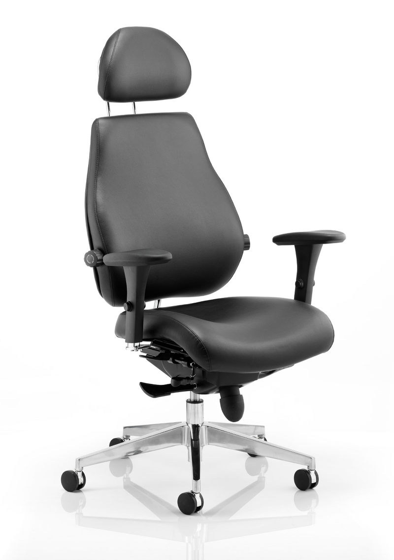 Chiro Plus Ultimate High Back Ergonomic Posture Chair with Arms and Headrest - Black Leather