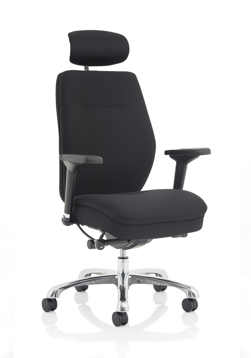 Domino High Back Black Posture Chair with Arms and Headrest - Black Fabric