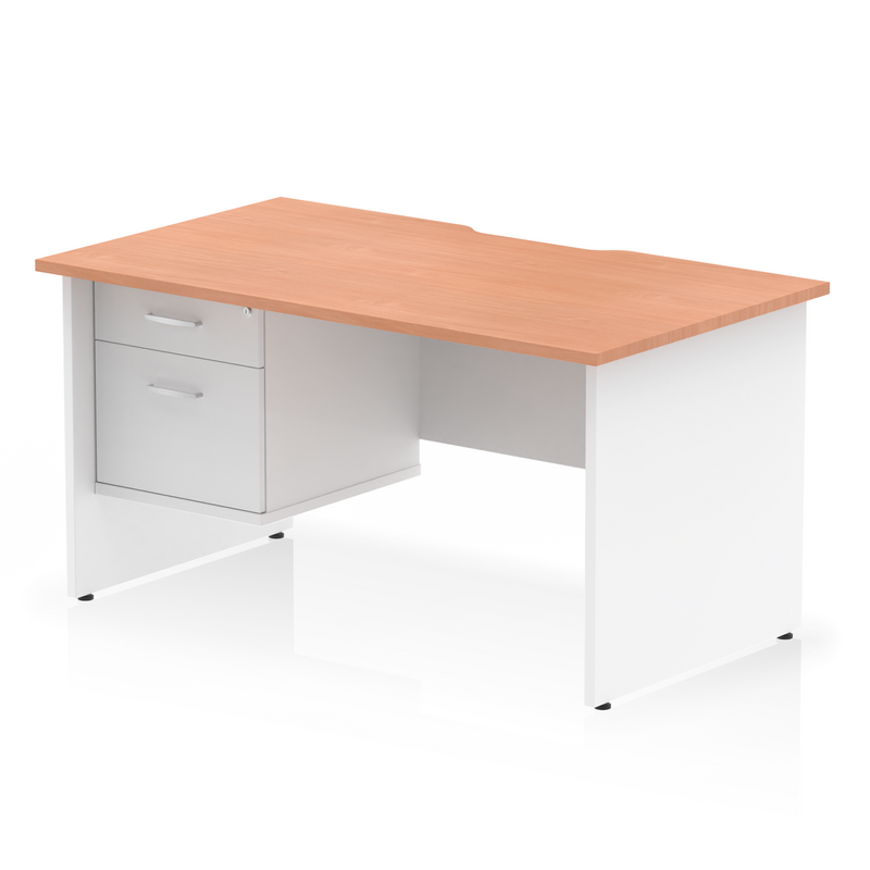 EQUINOX Panel End Rectangular Desk, Single Pedestal,1400mm, BEECH & WHITE