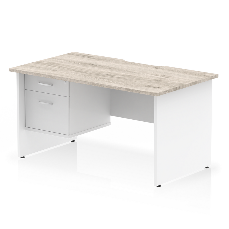 EQUINOX Panel End Rectangular Desk, Single Pedestal,1200mm, GREY OAK & WHITE