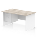 EQUINOX Panel End Rectangular Desk, Single Pedestal,1400mm, GREY OAK & WHITE