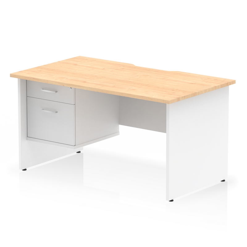 EQUINOX Panel End Rectangular Desk, Single Pedestal,1600mm, MAPLE & WHITE