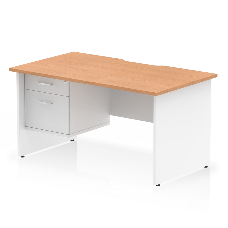 EQUINOX Panel End Rectangular Desk, Single Pedestal,1600mm, OAK & WHITE