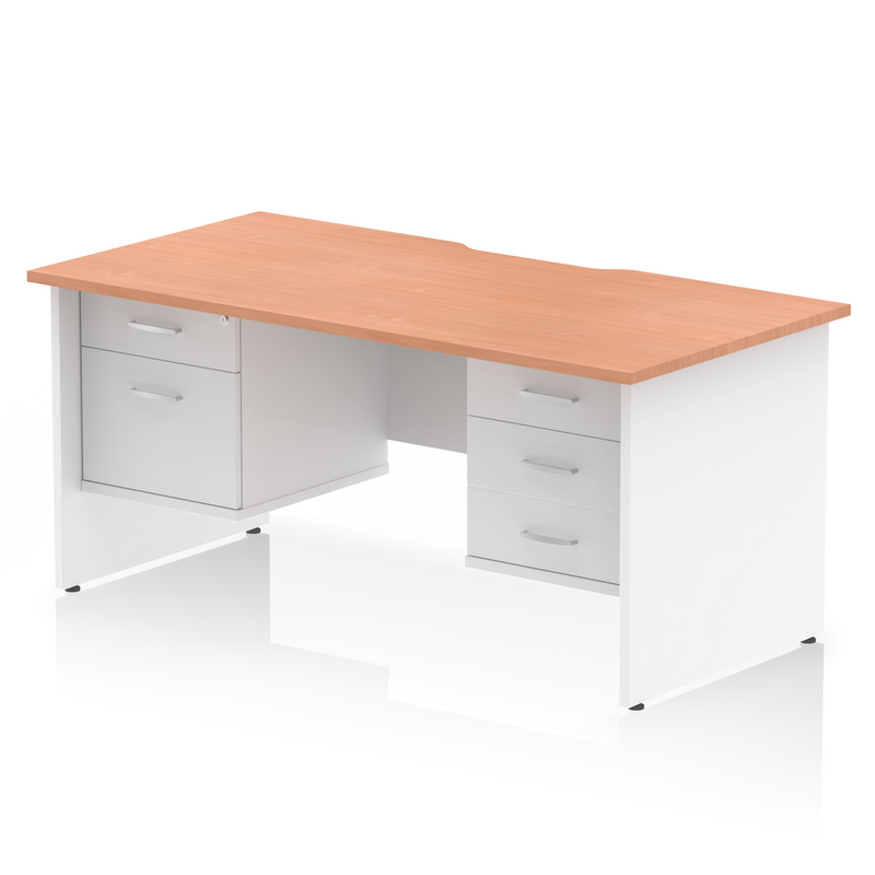 EQUINOX Panel End Rectangular Desk, Double Pedestal,1600mm, BEECH & WHITE