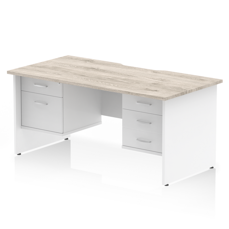 EQUINOX Panel End Rectangular Desk, Double Pedestal,1600mm, GREY OAK & WHITE