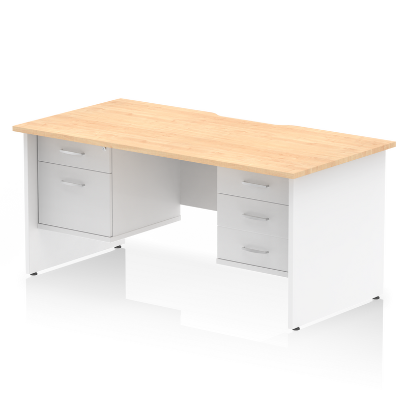 EQUINOX Panel End Rectangular Desk, Double Pedestal,1600mm, MAPLE & WHITE