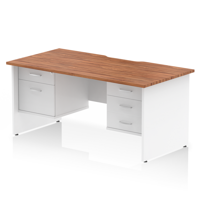 EQUINOX Panel End Rectangular Desk, Double Pedestal,1600mm, WALNUT & WHITE