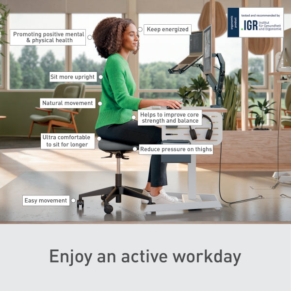 Leitz Ergo Active Sitting Stool with Wheels and Wobble Comfort Seat, Black/Grey
