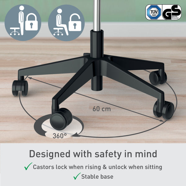 Leitz Ergo Active Sitting Stool with Wheels and Wobble Comfort Seat, Black/Grey