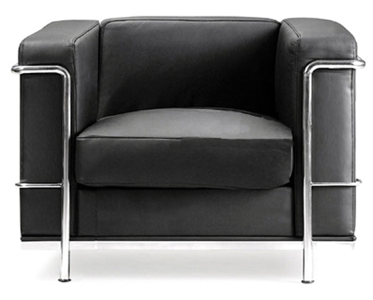 AVANSYS Belmont Contemporary Leather Faced Cubed Armchair with Chrome Details - Black