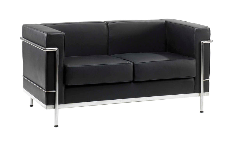 AVANSYS Belmont Contemporary Leather Faced Cubed 2-Seater Sofa with Chrome Details - Black