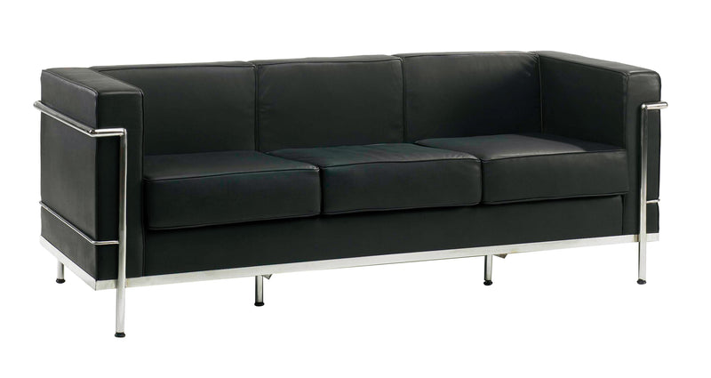 AVANSYS Belmont Contemporary Leather Faced Cubed 3-Seater Sofa with Chrome Details - Black