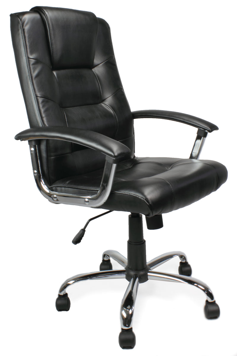 AVANSYS Westminster High Back Leather Faced Executive Armchair with Chrome Base - Black