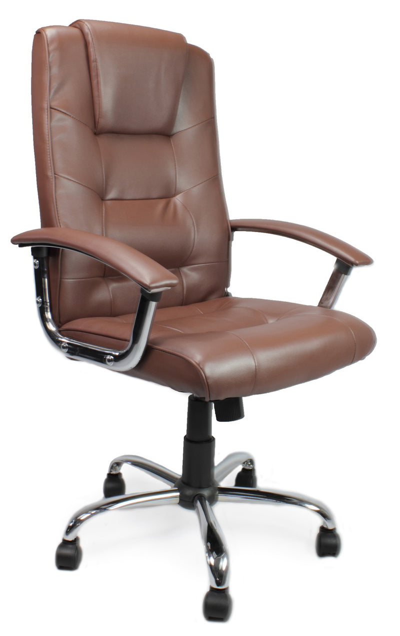 AVANSYS Westminster High Back Leather Faced Executive Armchair with Chrome Base - Brown