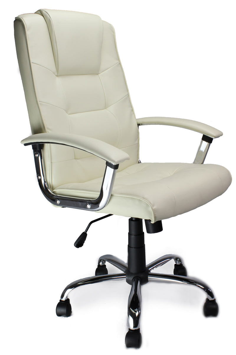 AVANSYS Westminster High Back Leather Faced Executive Armchair with Chrome Base - Cream