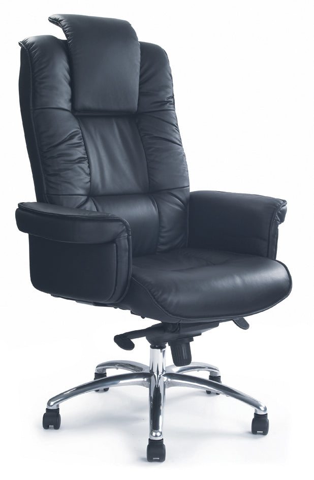 AVANSYS Hercules Luxurious Leather Gull-Wing Executive Armchair with Chrome Base - Black
