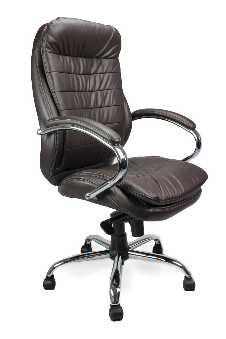 AVANSYS Santiago High Back Luxurious Leather Executive Armchair with Chrome Base - Brown
