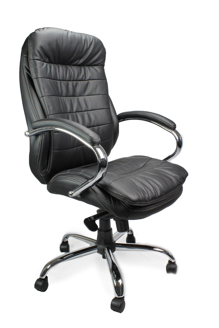 AVANSYS Santiago High Back Luxurious Leather Executive Armchair with Chrome Base - Black