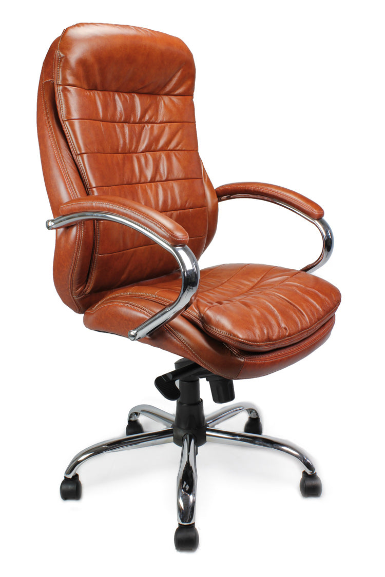 AVANSYS Santiago High Back Luxurious Leather Executive Armchair with Chrome Base - Tan
