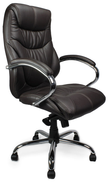 AVANSYS Sandown High Back Leather Faced Executive Armchair with Chrome Base - Brown