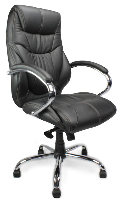 AVANSYS Sandown High Back Leather Faced Executive Armchair with Chrome Base - Black