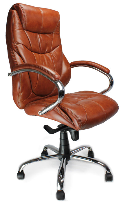 AVANSYS Sandown High Back Leather Faced Executive Armchair with Chrome Base - Tan