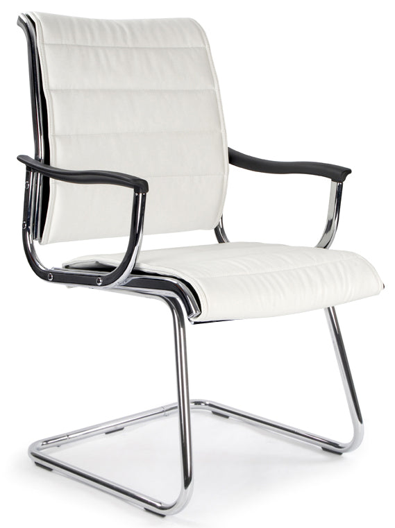 AVANSYS Carbis-C Cantilever Chrome Framed Leather Effect Designer Meeting/Visitors Chair - White