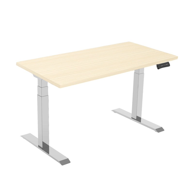 NOVA Vector DUO Electric Height Adjustable Sit Stand / Standing Desk, 1600mm, MAPLE with SILVER Frame