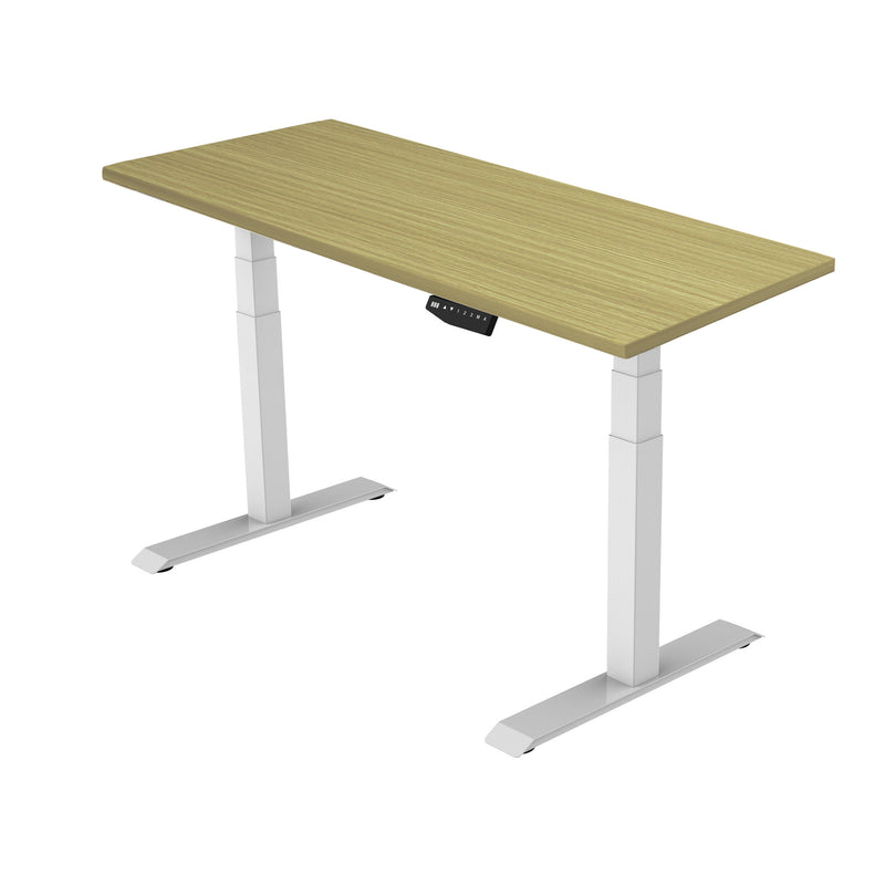NOVA Vector DUO Electric Height Adjustable Sit Stand / Standing Desk, 1600mm, OAK with WHITE Frame